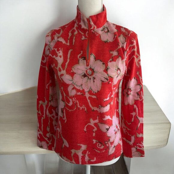 JEAN PIERRE KLIFA Floral Zip Long Sleeve Wool Blend Top Sz Small - Picture 1 of 9